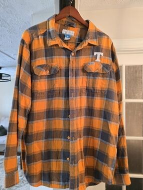 Columbia Orange and Gray Plaid Button-Down Flannel